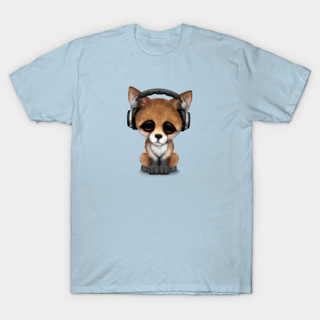 Cute Red Fox Cub Dj Wearing Headphones Fox TShirt TeePublic